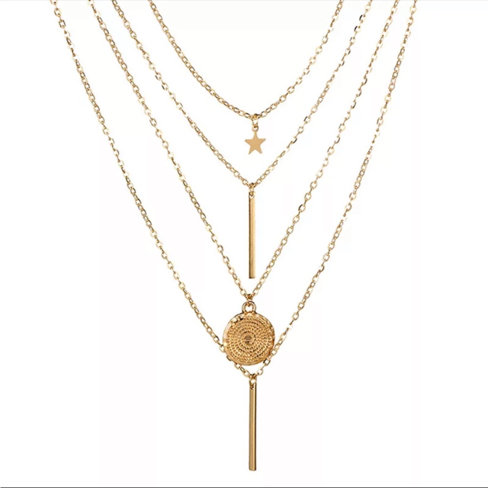 New Vintage Boho Multilayer Pendant for Women Gold Star Coin Metal Necklace - Picture 4 of 6